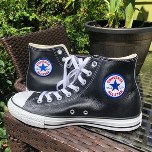 NEW black leather Converse, never worn